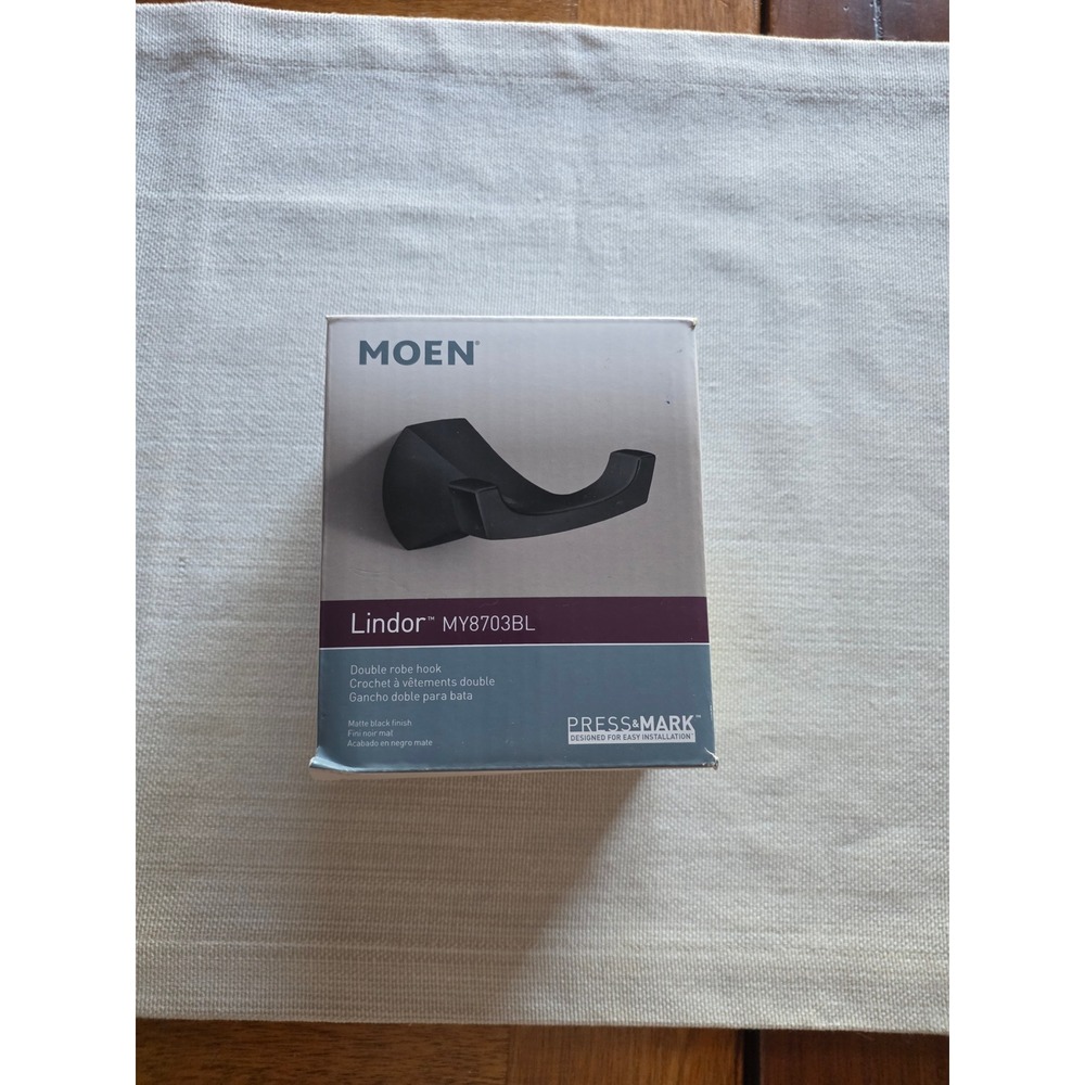 Moen Lindor MY8703BL Double Robe Hook Matte Black Press & Mark Installation